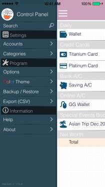 EvoWallet, Control Panel : Easier to access to any screens.