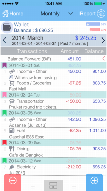 EvoWallet, account transactions : Classic transactions list view style