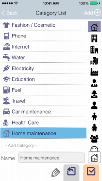 EvoWallet, Transaction Category : Define your own categories with icon.